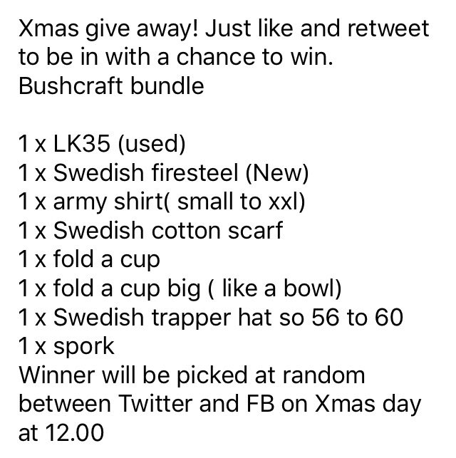 Military_Mart's tweet photo. Xmas give away! Just like and retweet to be in with a chance to win. 
Bushcraft bundle https://t.co/H1XvOtXJEX