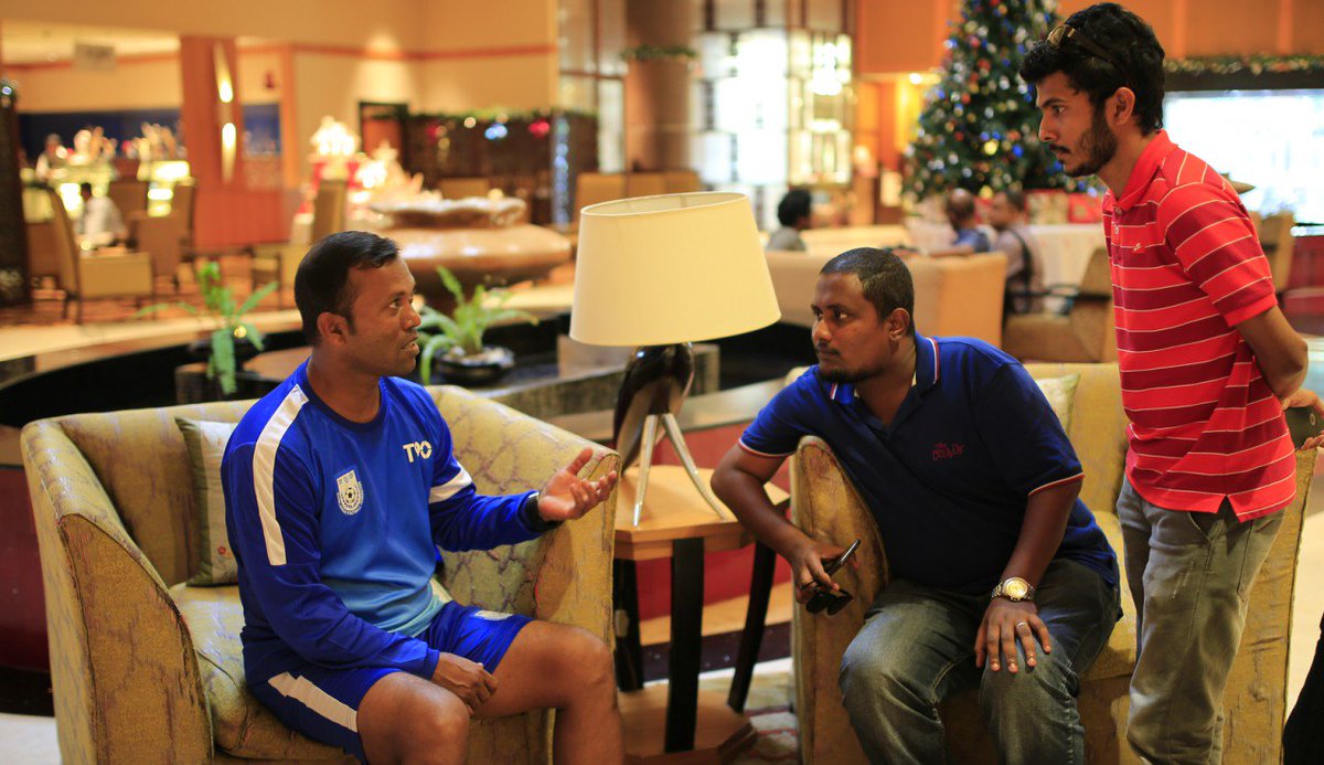 MohamedHamdhoon's tweet photo. Interviewing Bangladesh National Football team coach Maruful Haqqu #SAFFSuzukiCup https://t.co/VxvHAcdtA5