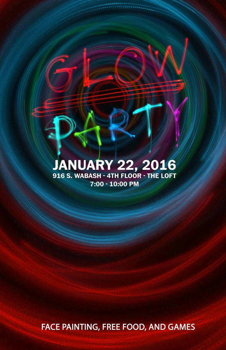 GLOW PARTY is happening tonight @ 7-10pm in The Loft! Stop by for free food, music, activities, and more!!!