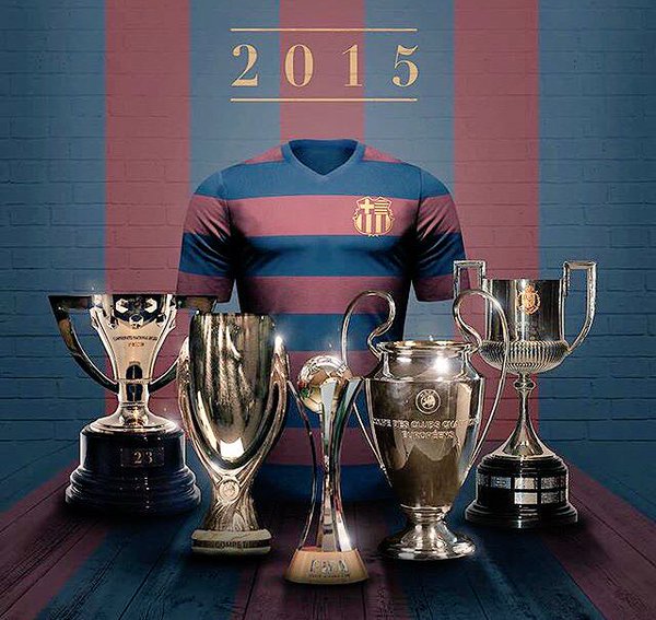 Barcelona in 2015:

La Liga 🏆
Champions League 🏆
Copa del Rey 🏆
UEFA Super Cup 🏆
Club World Cup 🏆