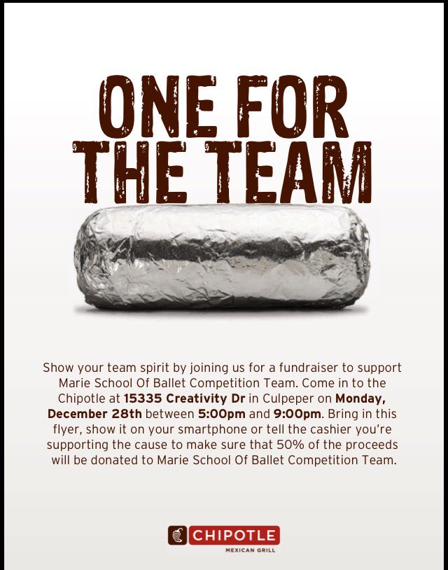 Next Monday! #marieschoolofballet #chipotle #Culpeper #supportthearts #competition