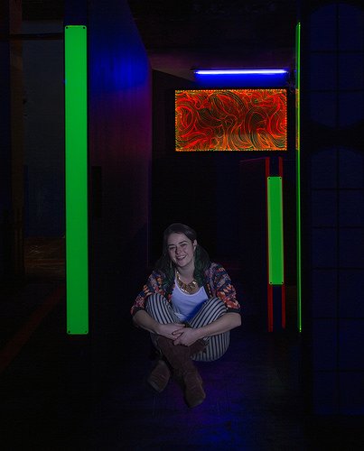 Lisa Alcock and her installation in our Harlow Quasar Arena #Lumiscopic #arena design