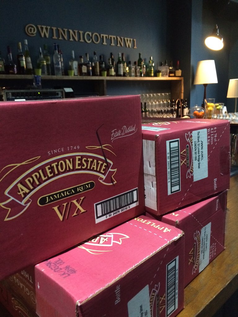 WinnicottNW1's tweet photo. 6 cases #Appletons Vx arrived safe a sound! Thanks @AppletonRumUK Delicious cocktails #maitai @winnicottnw1 this NYE https://t.co/Xl6JmbpkMU