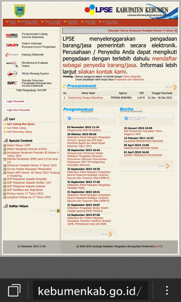 #lelang16; tayang perdana lelang ta 2016 
lpse.kebumenkab.go.id/eproc/lelang/v…
<a href="/adipandoyo66/">Adi Pandoyo</a> <a href="/bupatikbm/">M. Yahya Fuad</a> <a href="/nsrkbm/">M.Nasir</a> <a href="/AdbangSetdaKbm/">AdbangSetdaKbm</a>