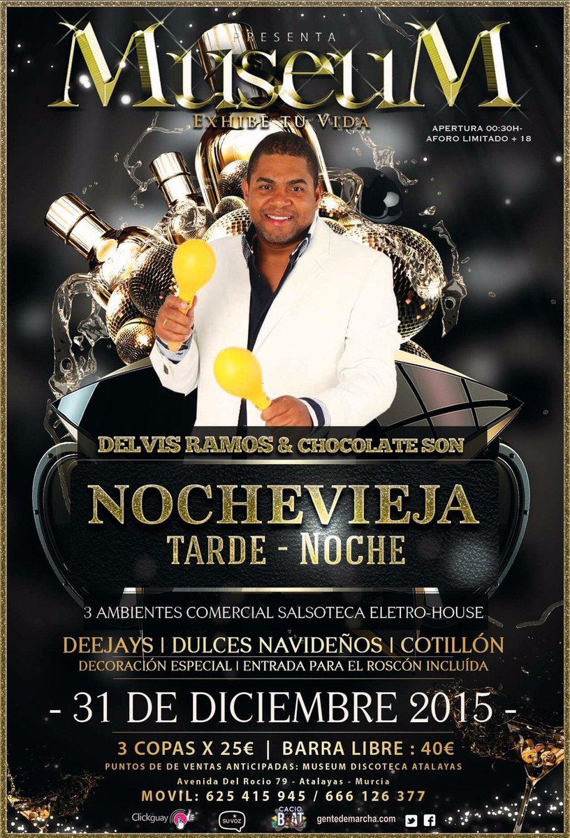 DiscotecaMuseum's tweet photo. ¡¡NOCHEVIEJA MUSEUM!!
3 copas 35€
Barra libre 40€
Zona vip 50€
¿No te quedes sin tu entrada?
☎ 628098693 https://t.co/zl3Q9jnwOo