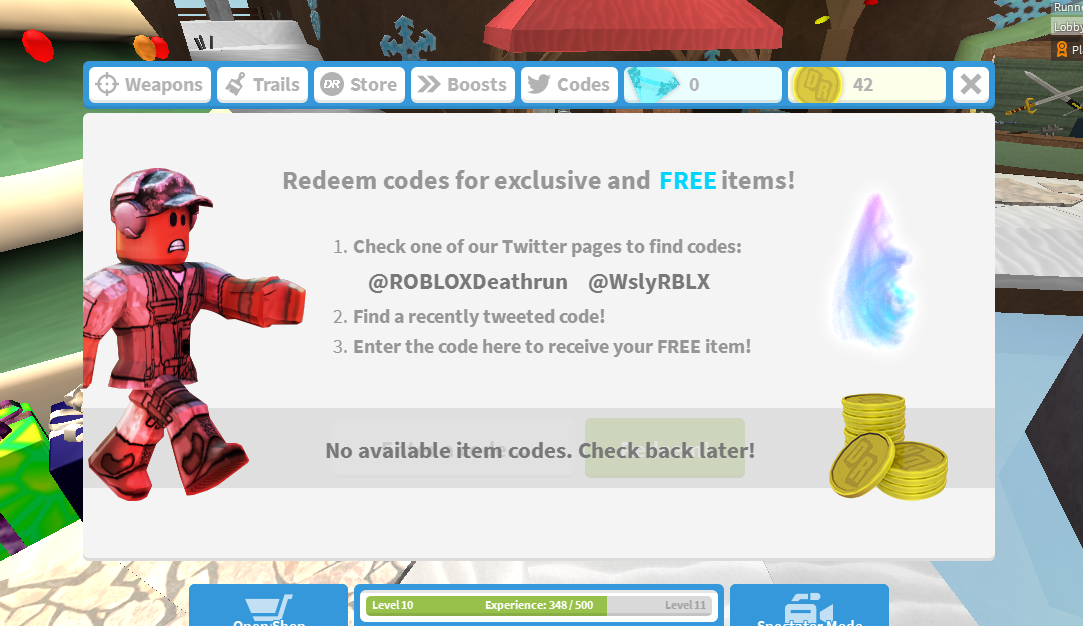 Wsly On Twitter Finally Added Twitter Codes To Roblox Deathrun Just In Time For Christmas Https T Co Aahkxarwd6 - deathrun codes roblox