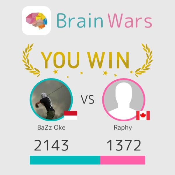 I challenged Raphy  and won:) Challenge players from around the world! #BrainWars
brainwarsapp.com