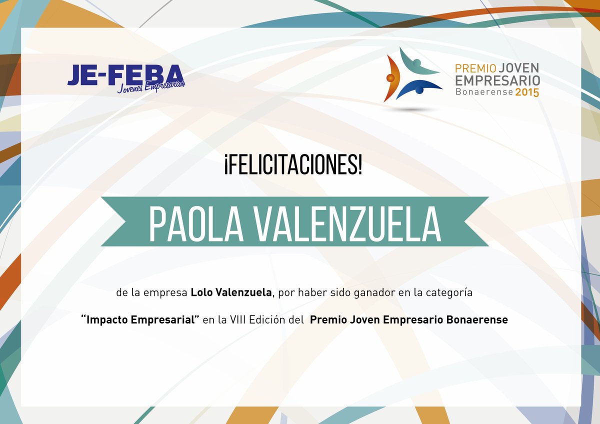 JEFEBAOk's tweet photo. Felicitaciones a @ValenzuelaLolo por ser finalista de la terna Impacto Empresarial del #PJEB cc/ @camara_bolivar https://t.co/rIZgQJpqkL