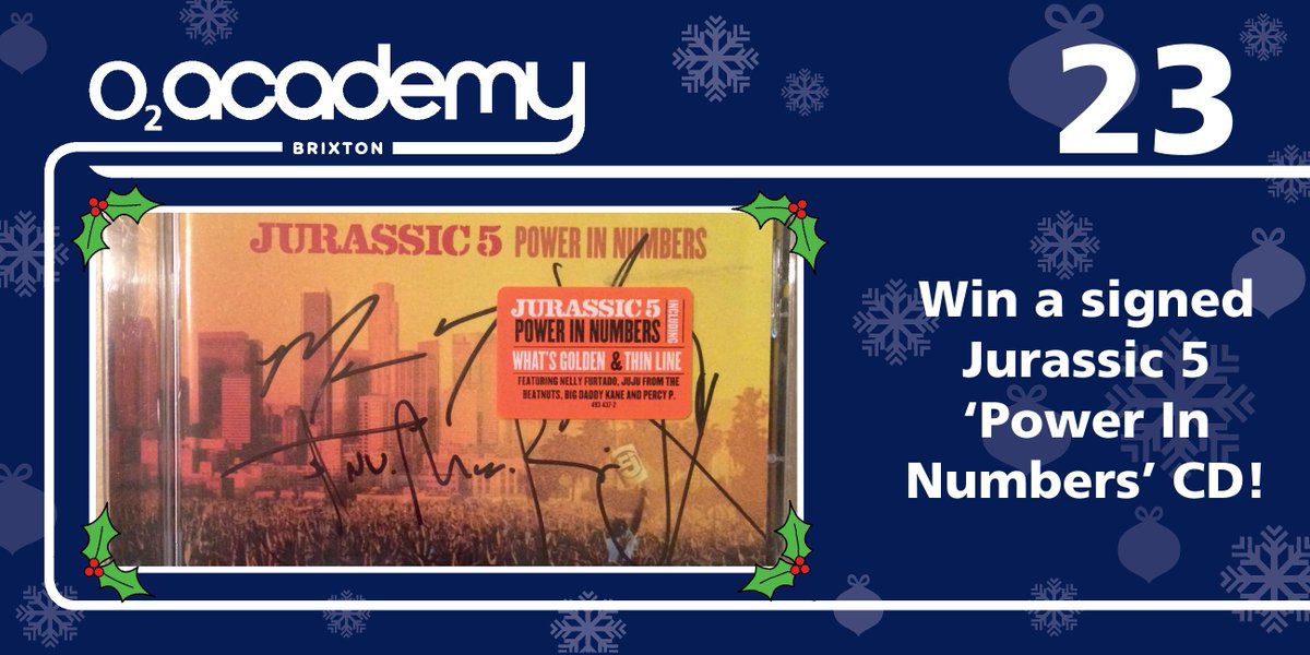 O2AcademyBrix's tweet photo. Day 23 of #O2BrixAdvent 
Win a signed @jurassic5 album!
To enter head over to our FB! https://t.co/OMXgjrCT5B