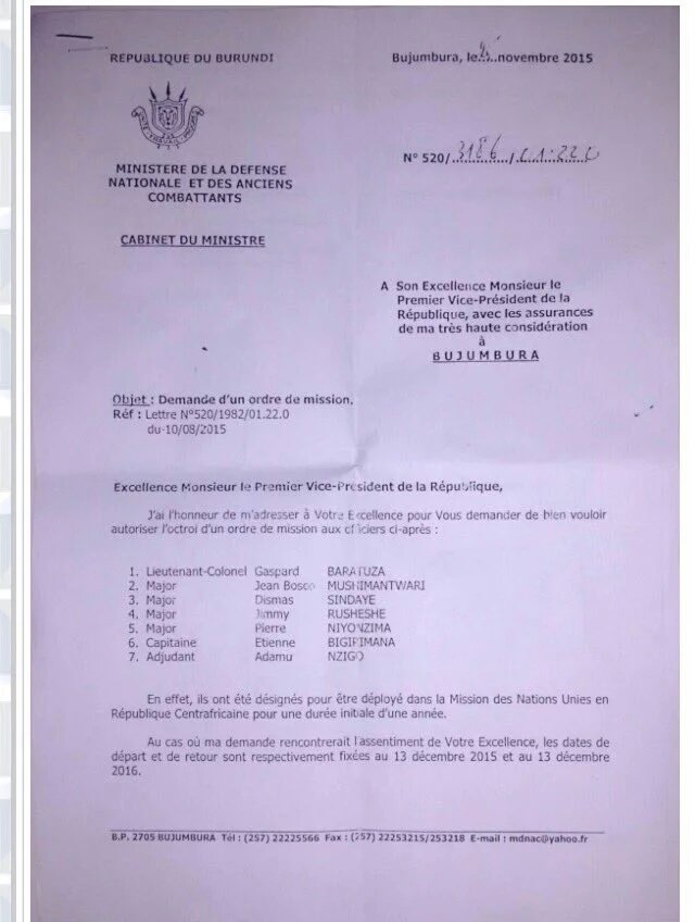 pnininahazwe's tweet photo. #ONU doit sérieusement enquêter sur tous ces noms avant déploiement à @UN_CAR #BanKiMoon #Burundi #SendBaratuzaBack https://t.co/uYVZ5CW6wa