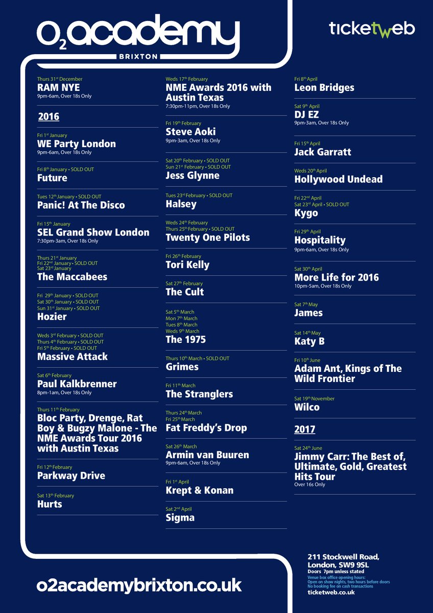 O2AcademyBrix's tweet photo. Day 24 #O2BrixAdvent
Follow &amp;RT to #win 2 tix to 1 show a month in 2016!!
Ends 31/12/15
TC https://t.co/YA3whAcYIa https://t.co/r7dEYjigt6