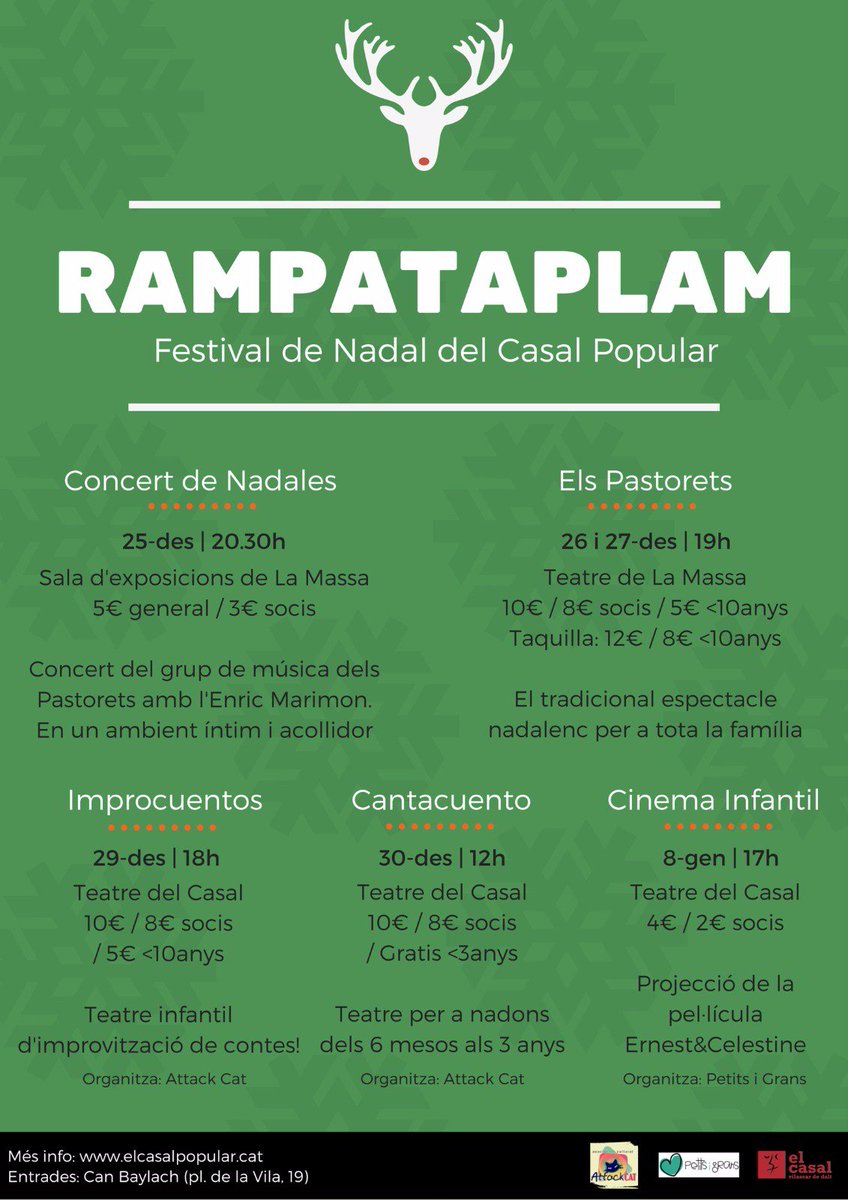 elcasalpopular's tweet photo. Ja heu vist les activitats que tenim per aquest Nadal? 
Entre d'altres, un espectacle per a nadons!
#RAMPATAPLAM https://t.co/QYMy5eNaM8