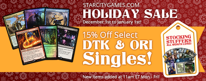 StarCityGames's tweet photo. (JDB) #SCGHoliday Sale! For 24 HOURS ONLY, save 15% on select #MTGDTK & #MTGORI singles! https://t.co/GAztSbdqAR https://t.co/wLTRMogRtH