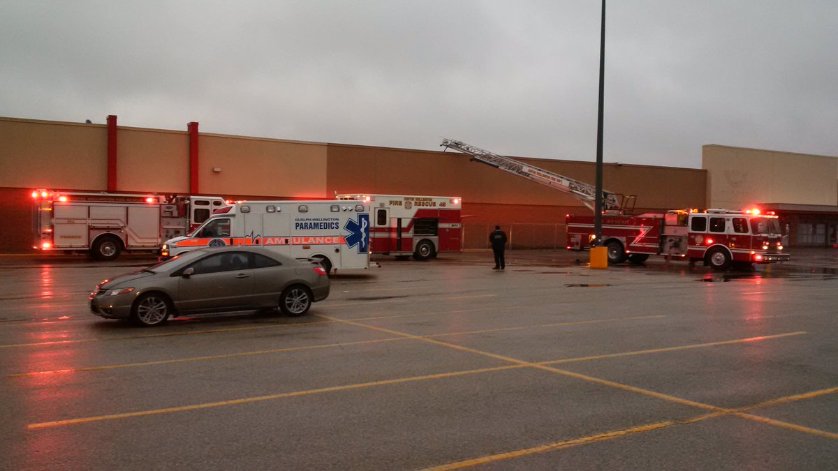 #CWFD Fergus &amp; Elora firefighters putting out hot spots from a roof fire at the old Target building.