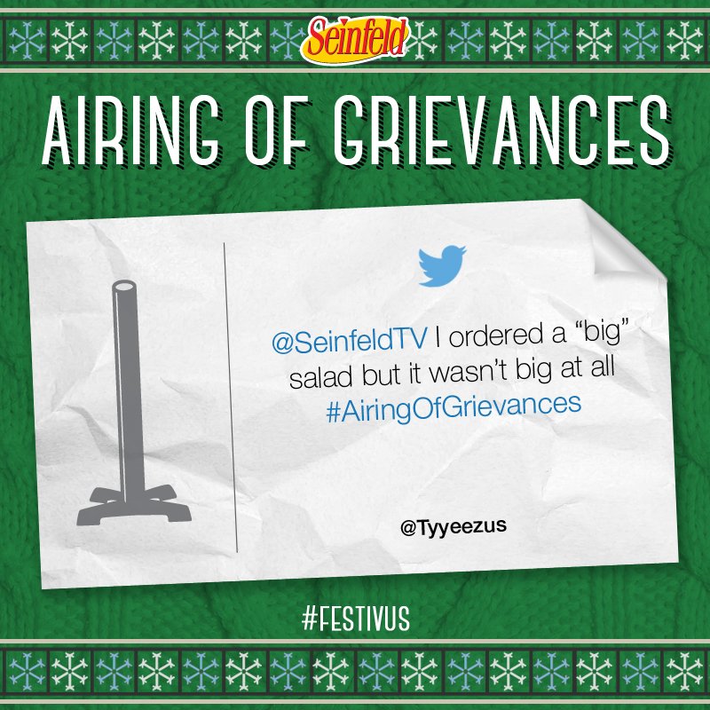 Thanks for the submission @tyyeezus! Happy #Festivus! #AiringofGrievances #Seinfeld https://t.co/Fli7dDeqxl