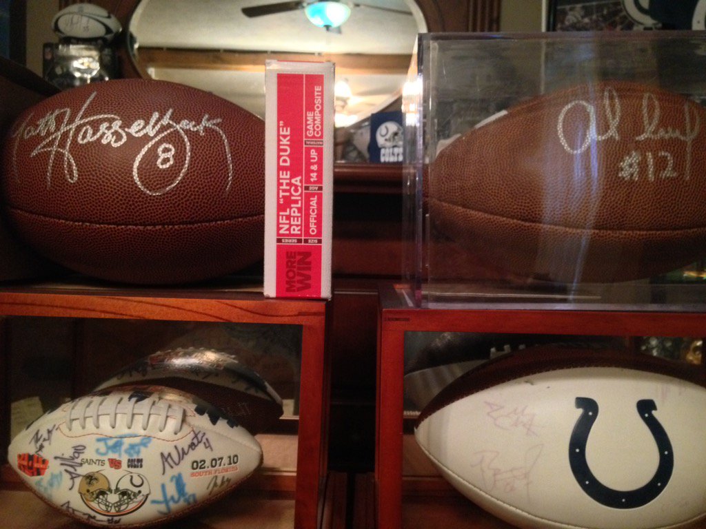 BakerVioli's tweet photo. #25DaysOfTix here is my precious footballs that some of the players signed for me @Colts https://t.co/ftDbsZyGHv