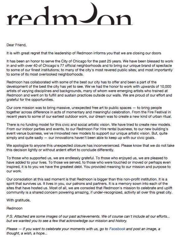 It is with great regret that we must close our doors. It has been an honor to serve Chicago for 25 years.