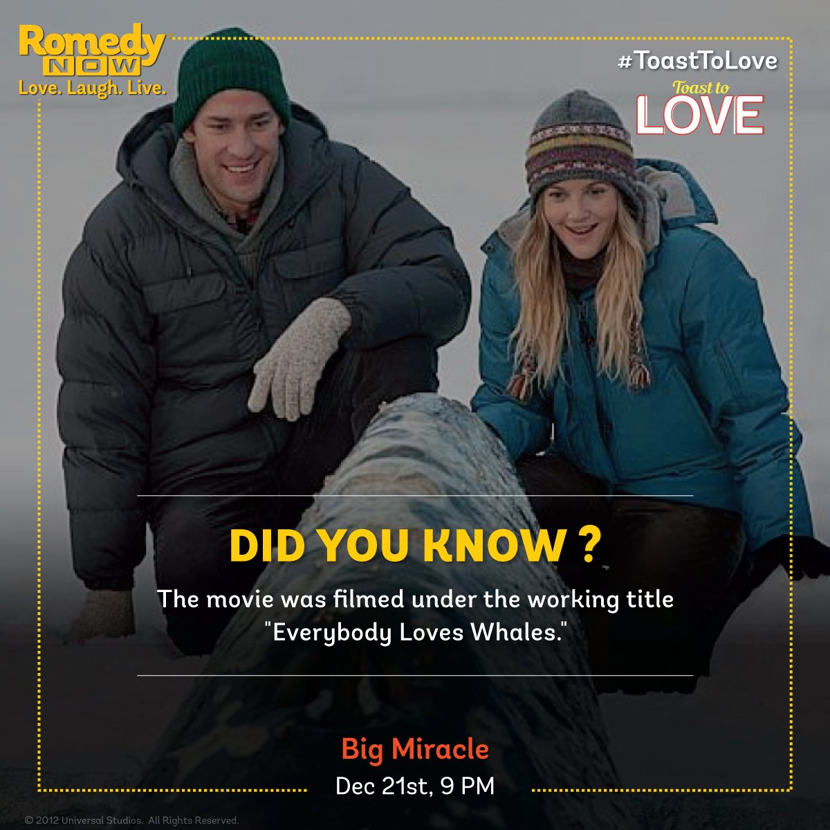 RomedyNow's tweet photo. How did you find @johnkrasinski and @DrewBarrymore in Big Miracle? #ToastToLove https://t.co/z347beAHAD