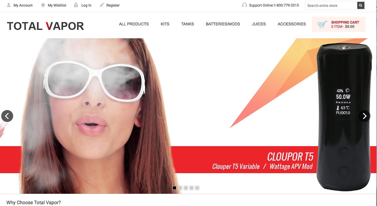 Total Vapor has a new look! Our sale is still on until 12-31-2015.Use Promo Code: HOLIDAY-50.totalvapor.com/index.php/