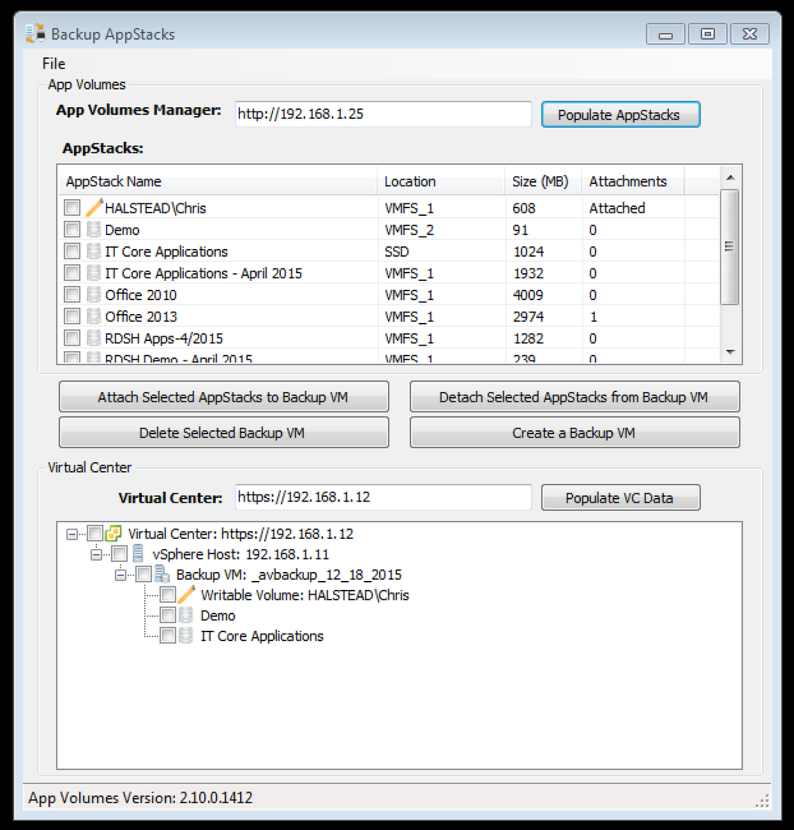 Added Writable Volumes, browse Installed apps, and multi-threading to the App Volumes Backup Utility.  <a href="/appvolumes/">AppVolumes</a>