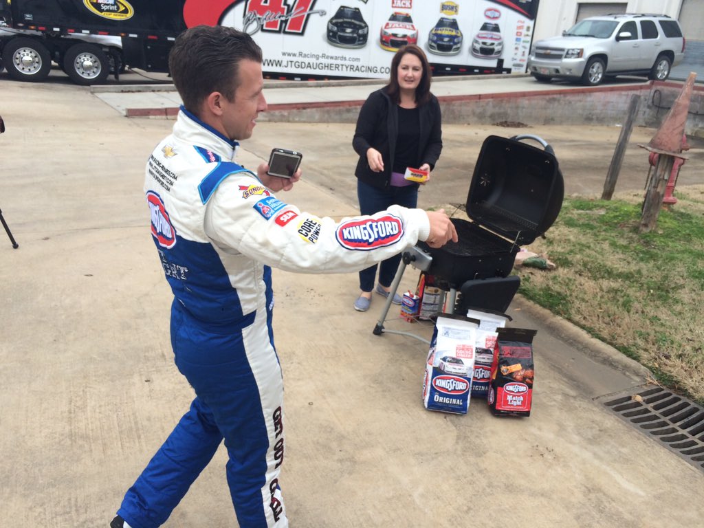 HYAKMotorsports's tweet photo. It looks like @AJDinger is ready to fire up the grill! #GetOutAndGrill with @Kingsford #NASCAR https://t.co/sNlaaHle60