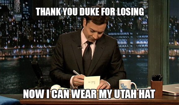 UUtah's tweet photo. Just @jimmyfallon writing thank you cards. 
#WearTheHat 
#GoUtes https://t.co/u0eWNRClAE