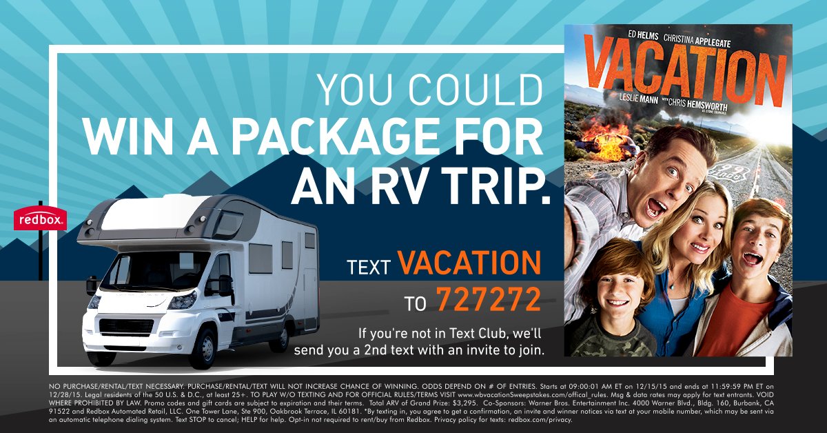 Text VACATION to 727272 for your chance to win!