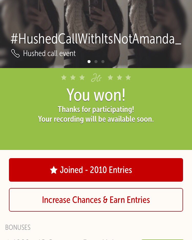 heyitscat12's tweet photo. I CANT BELIEVE I WON THE HUSHED CALL @ItsNotAmanda_ https://t.co/EuaR0qtZQu