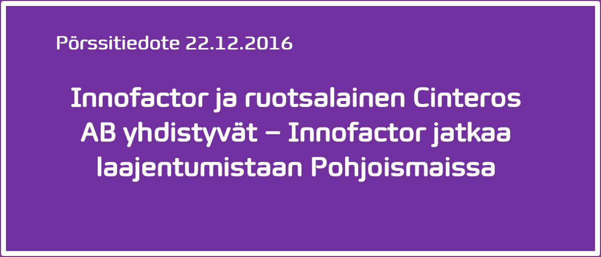 innofactor's tweet photo. #Pörssitiedote #Innofactor ja ruotsalainen #Cinteros AB yhdistyvät. https://t.co/ELOIJw6jjH https://t.co/xIa6XORgaW