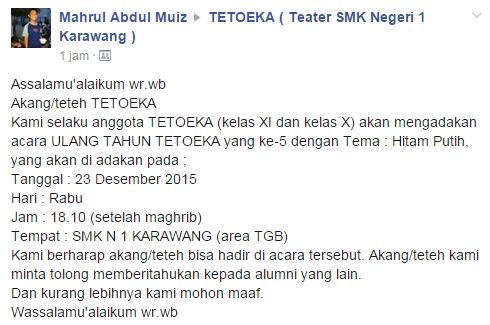 Kami berharap akang/teteh bisa hadir di acara tersebut. kami minta tolong memberitahukan kepada alumni yang lain.