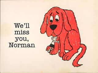 TheShers's tweet photo. We're deeply saddened to report the passing of Norman Bridwell, author/illustrator of Clifford the Big Red Dog. RIP https://t.co/NH2FacNQCi