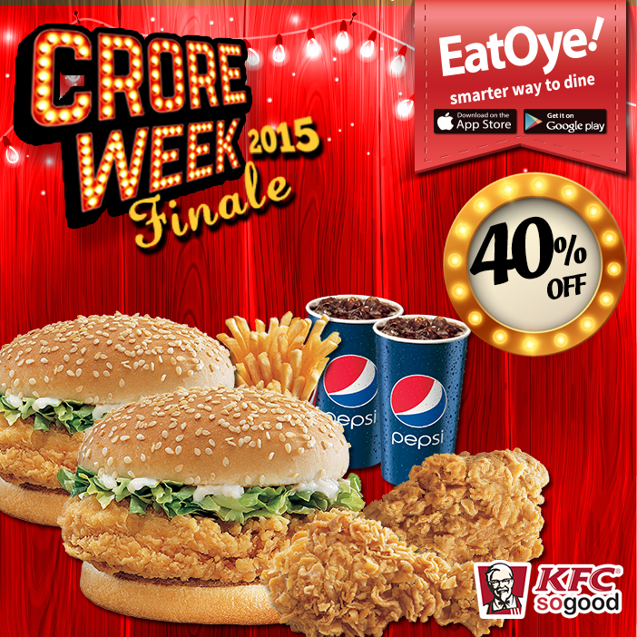 EatOyePK's tweet photo. #EatOye #CroreWeek - Finale!
KFC is at 40% Hyper Discount only on EatOye!
https://t.co/goBa9VQxPL
#CroreWeekFinale https://t.co/xMKY7OmLrU