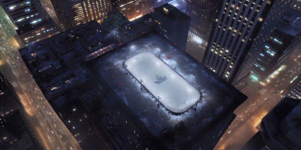 GoalieWays's tweet image. This rink mysteriously appeared on a rooftop in Toronto. I need to skate here 😍👍🏼