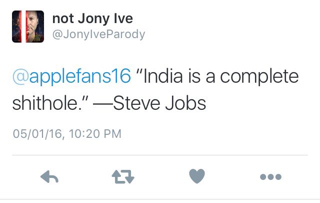 igurarsh's tweet photo. @applenws @JonyIveParody @tim_cook @narendramodi Jony Ive again insult India https://t.co/m6V8BLwbbj