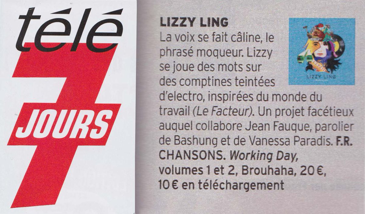 LizzyLingMusic's tweet photo. On parle de #WorkingDAy by #LizzyLing ds #télé7jours !! @Tele7 #FlavieRodriguez @PanPiperLive @laboculture https://t.co/mOfxPPfctH