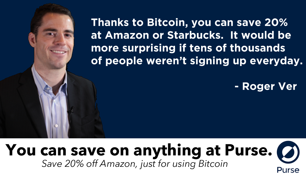 PurseIO's tweet photo. "Thanks to #Bitcoin you can save 20% off Amazon or Starbucks." 
 -- @rogerkver describing @PurseIO and @fold_app https://t.co/H2rVeM7gnx