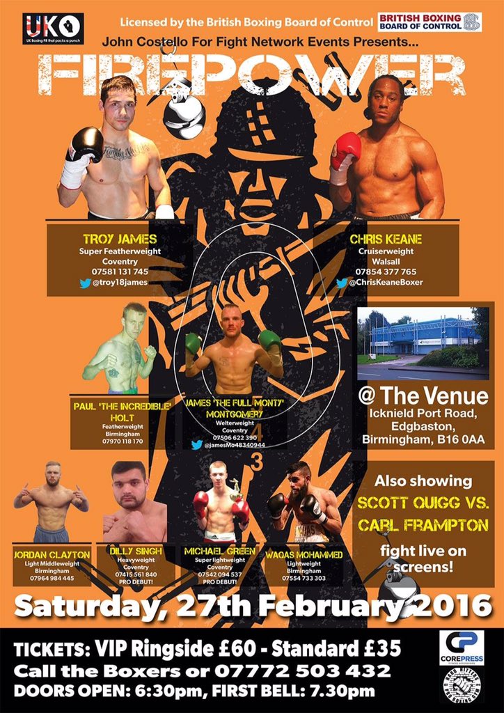 BCB_Boxing's tweet photo. FIREPOWER | Contact @Troy18James @JamesMo48340944 @ChrisKeaneBoxer @BoxingCutsman for tickets...#27thFeb https://t.co/ejQaYUSE78