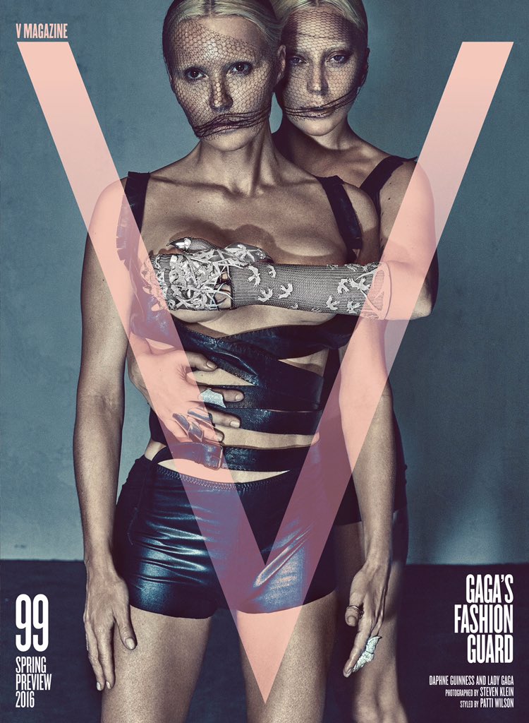 Cover 7/16 #V99 Daphne Guinness & LadyGaga in archive Alexander McQueen. Masks Philip Treacy owned by Isabella Blow.