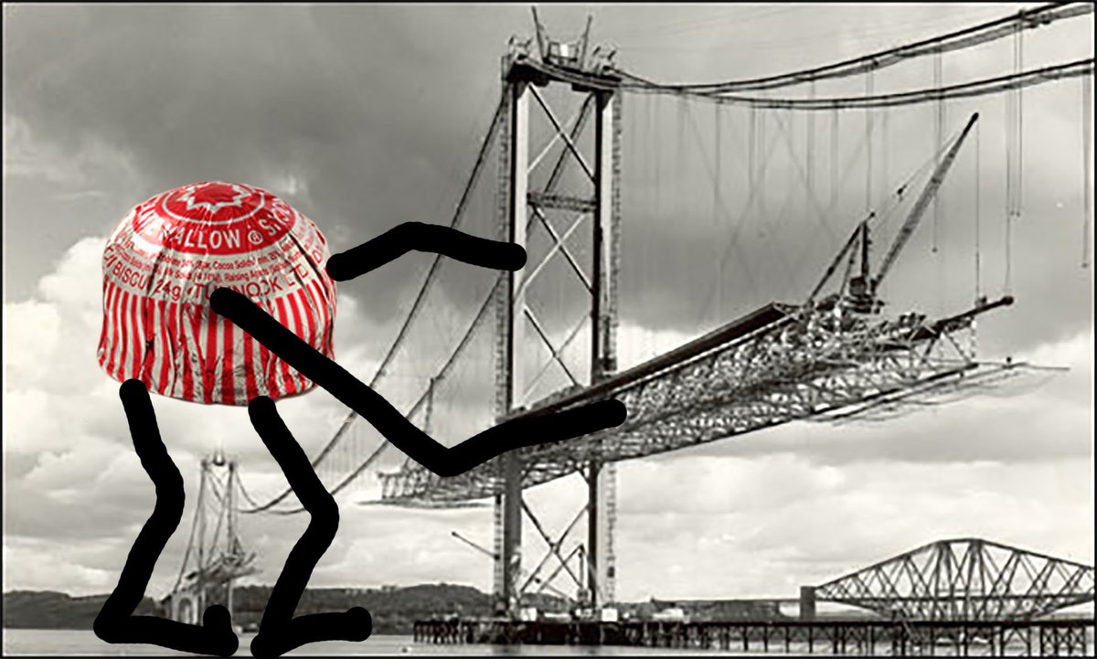 KiltedKelpie's tweet photo. It's a little known fact that the recent Forth Road Bridge disruption was caused by an angry giant Tunnocks tea cake https://t.co/QydUNYowPx