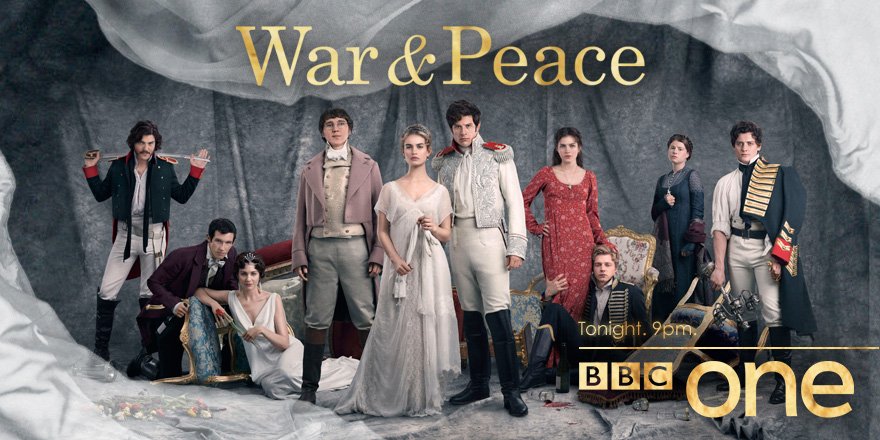 BBCOne's tweet photo. Paul Dano, Lily James and @jginorton star in our 6-part adaptation of Tolstoy's #WarAndPeace. Starts tonight at 9pm. https://t.co/ggJKKyigAV