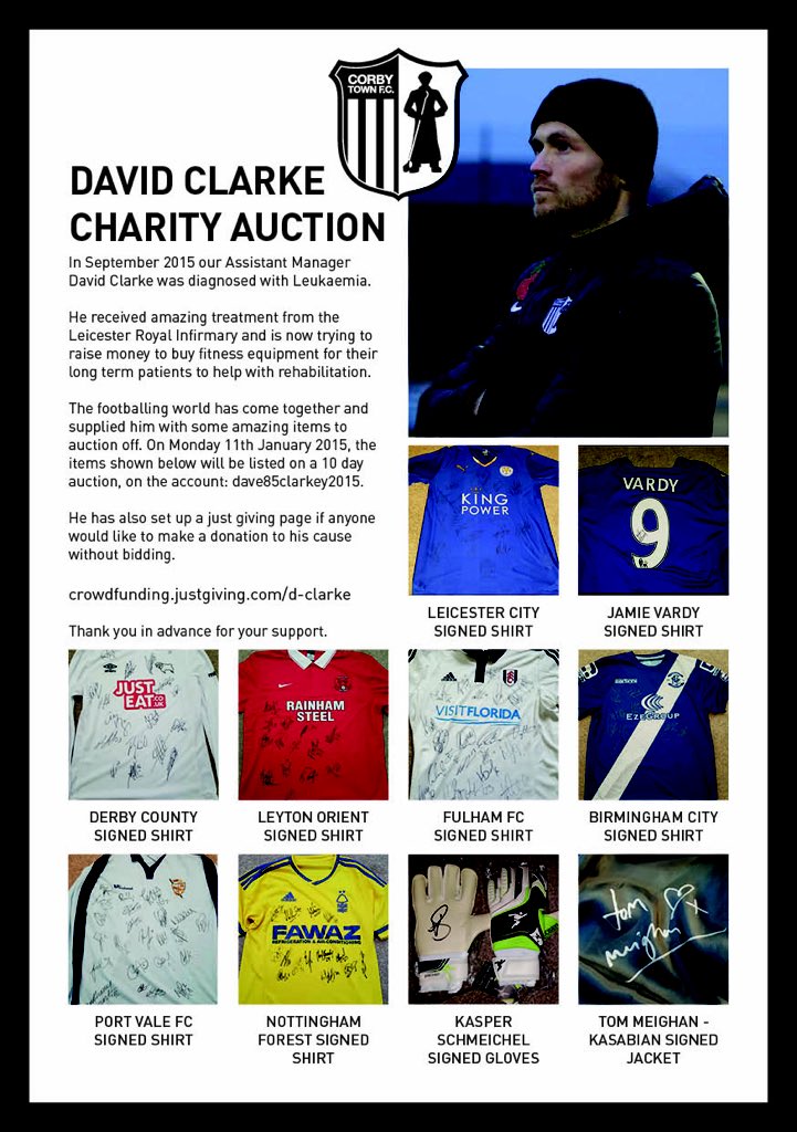 corbytownfc's tweet image. DAVID CLARKE CHARITY AUCTION! Please RT.