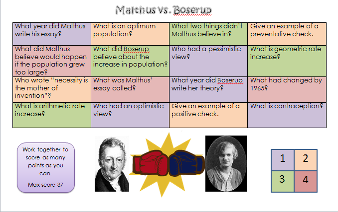 Trying to jazz up Malthus &amp; Boserup! Challenge grid for Year 9 #geographyteacher #creativegeography