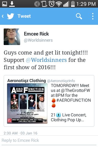 AeronotiqzInfo's tweet photo. 🔥#AEROFUNCTION TONIGHT🔥
Check out what the artists have to say about tonight! @thegrottofw 8PM by @AeronotiqzInfo! https://t.co/6ocQd7rJ3R