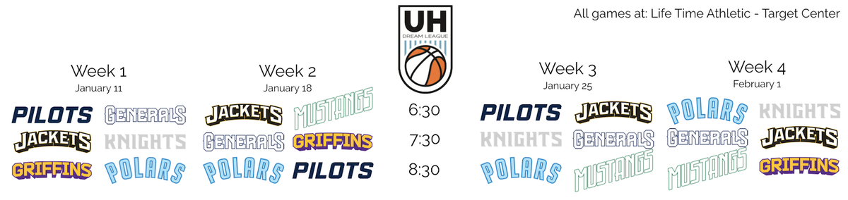 uhdreamleague's tweet photo. First four weeks of the Dream League schedule released. Remaining schedule to follow shortly. #ultimatehoops https://t.co/SicO8qcbPg