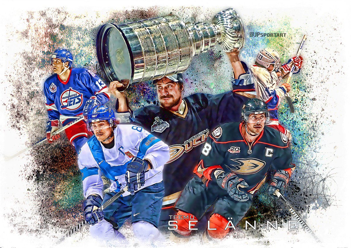 JPsportart's tweet photo. Thank You Teemu, what a great gentleman, captain and player! #8forever #sel8nne #NHL #Leijonat #modelforall #u20fi https://t.co/aDFoNqztwf