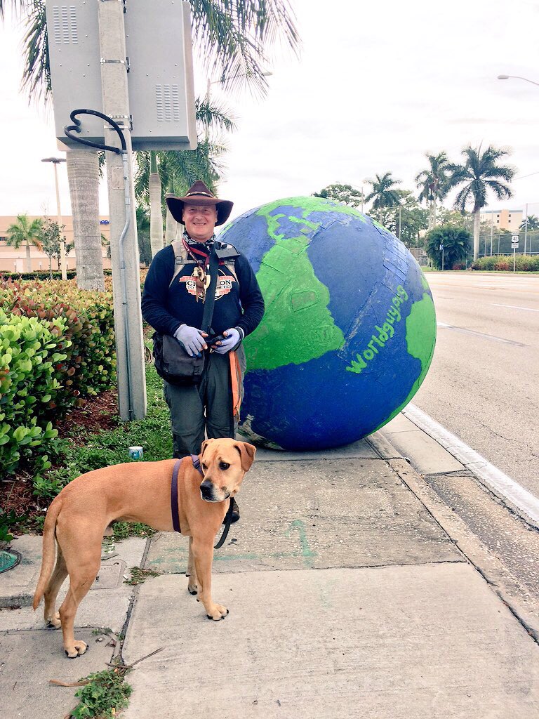 RPolanskyNews's tweet photo. Meet #WorldGuy! Erik has walked 6,000 miles, with his globe and his dog, to raise awareness about #diabetes. @NBC2 https://t.co/cBB9R8DvRy