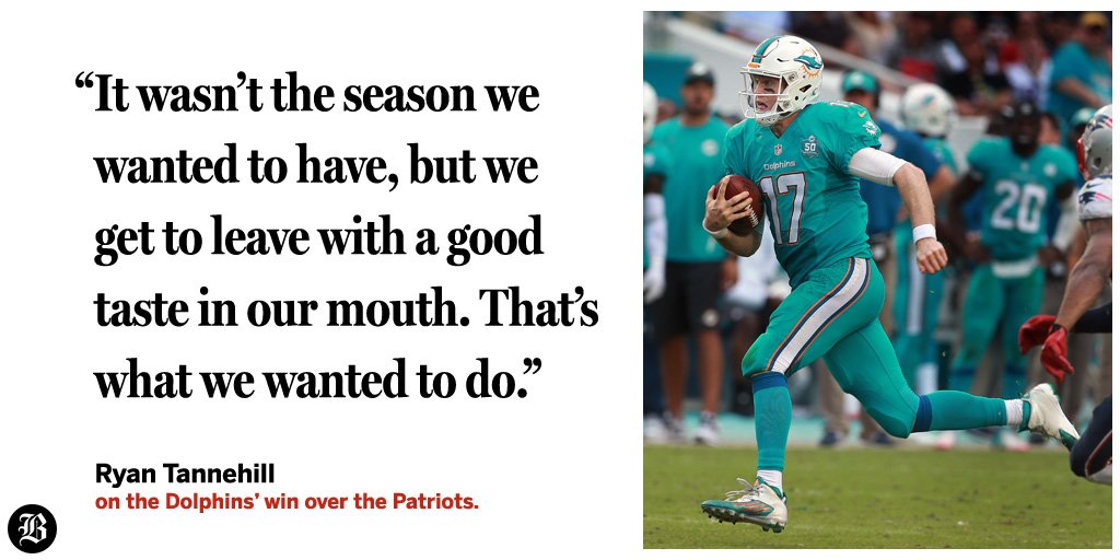 BGlobeSports's tweet photo. The Dolphins take pride in beating the Patriots to end their 6-10 season on a high note. https://t.co/ImeBZWZLhH https://t.co/FUDM0sj6zP