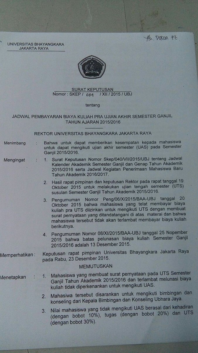 berikut disampaikan pengumuman mengenai prasyarat UAS