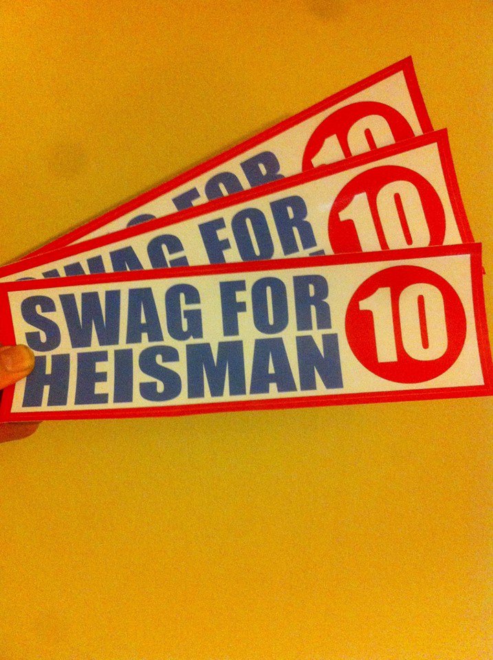 We got our @SWAGFORHEISMAN stickers and ready to turn up...