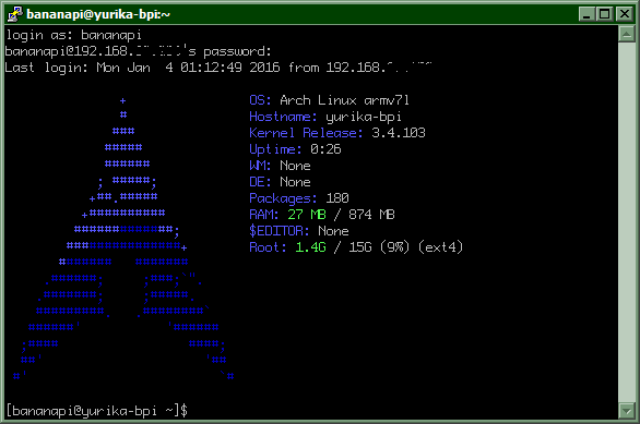 wenupix's tweet image. My #bananapi with #ArchlinuxArm is UP.